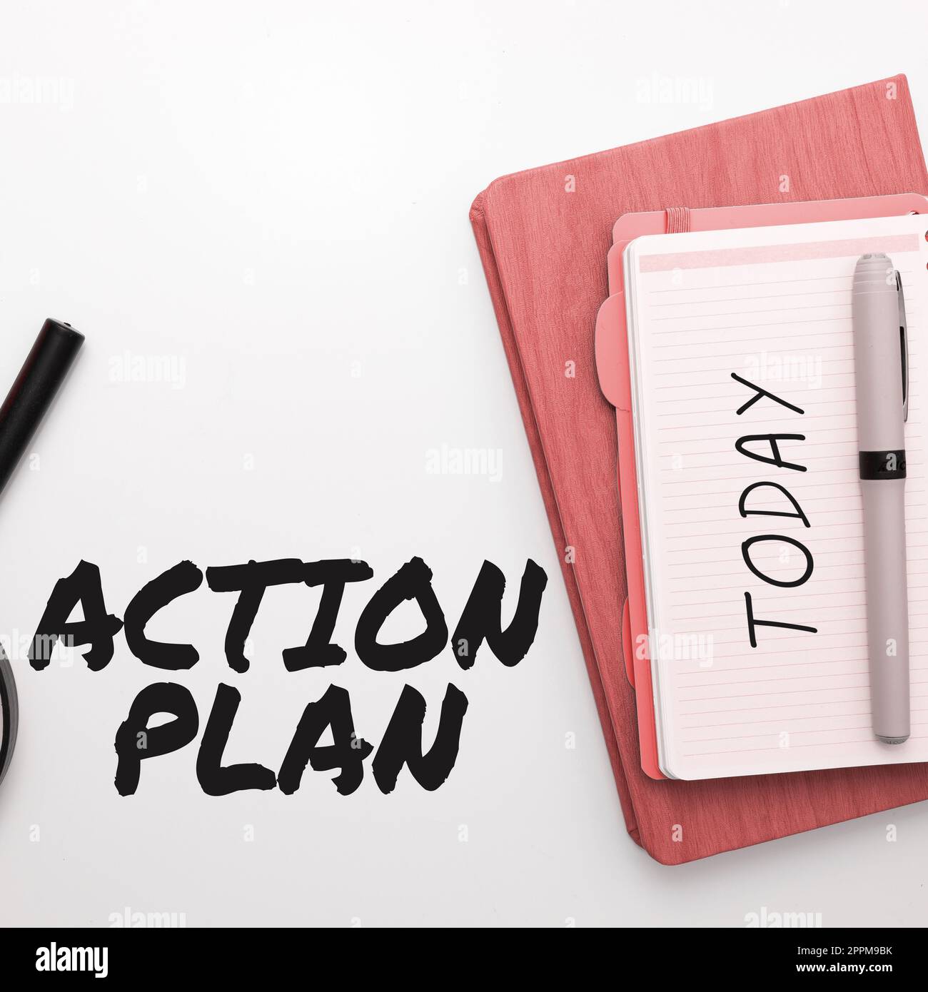 Segno che visualizza il piano d'azione. Business idea elenco di cose o di calendario da rendere thia l'anno in corso Foto Stock