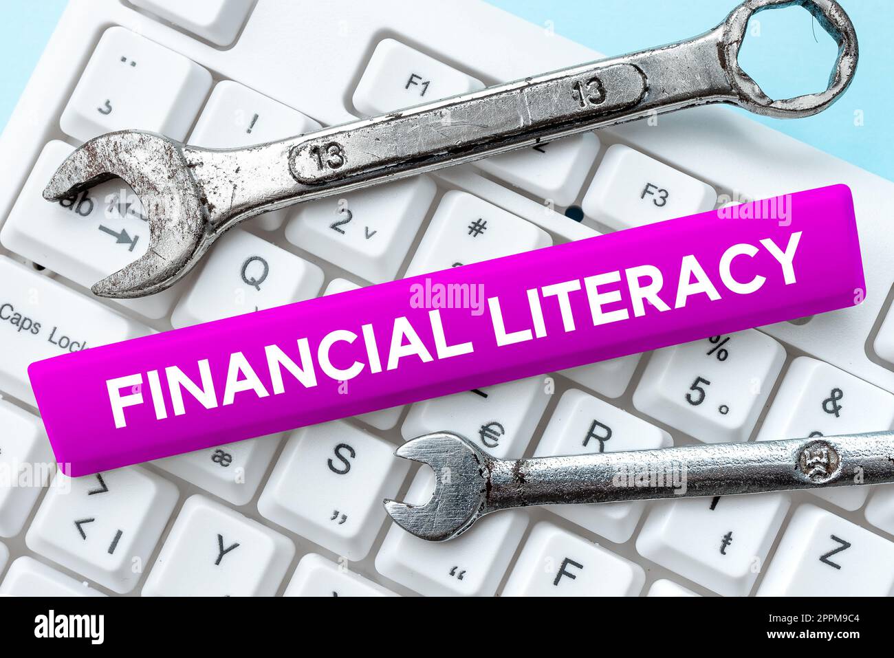 Visualizzazione concettuale alfabetizzazione finanziaria. Concetto di business capire e conoscere come funziona il denaro Foto Stock