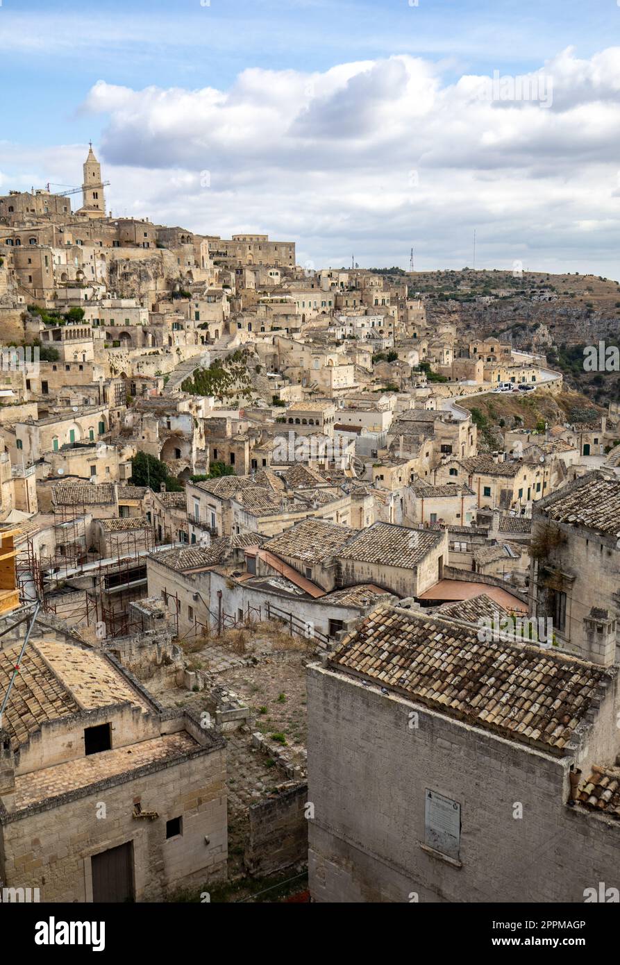 Vista sui Sassi di Matera un quartiere storico della città di Matera, Basilicata. Italia Foto Stock