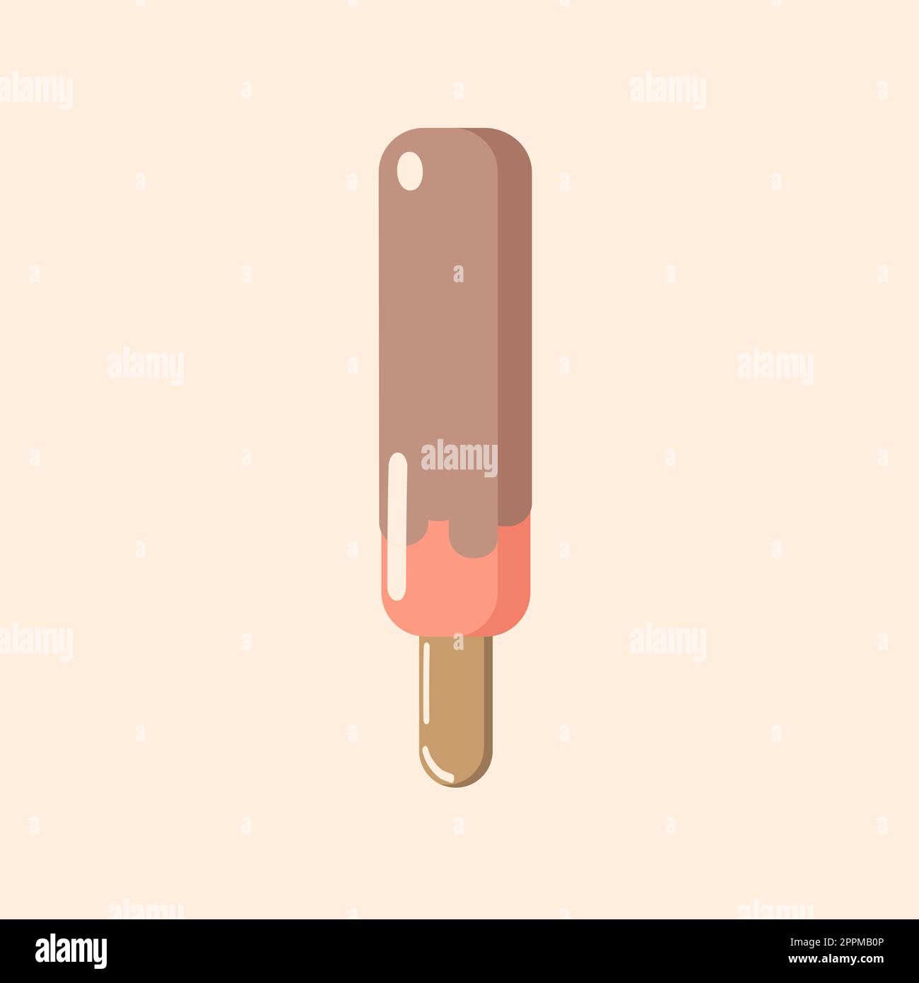Gelato alla pesca in cioccolato al latte - gelato multicolore su sfondo pesca con un look appetitoso. Vettore, oggetto, EPS10. Illustrazione Vettoriale