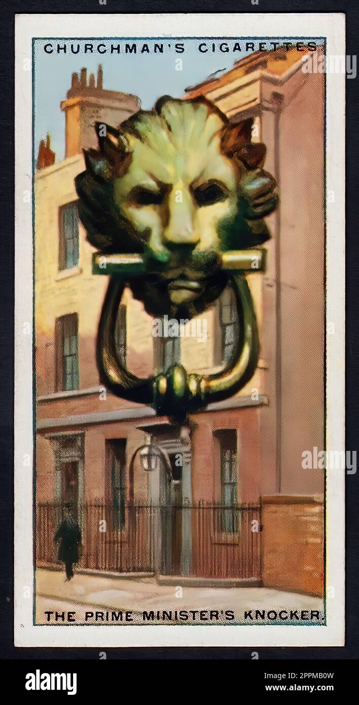The prime Minister's Door Knocker - Vintage British Cigarette Card - epoca vittoriana Foto Stock