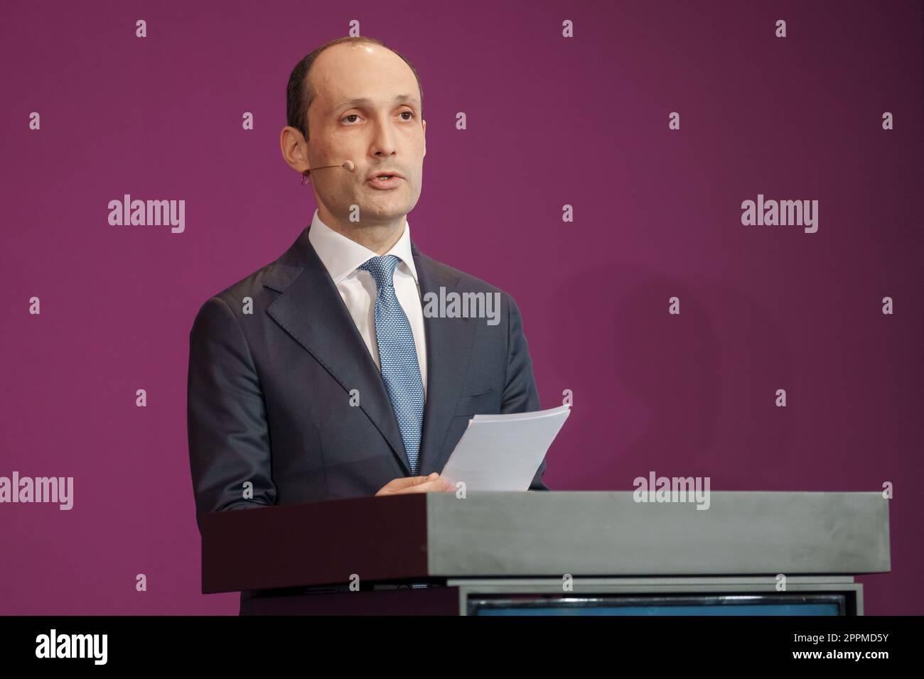 H.E. Levan Davitashvili, Vice primo Ministro e Ministro dell'economia e dello sviluppo sostenibile della Georgia, ITB Media Monday, conferenza stampa di apertura. 5.3.2023 Foto Stock
