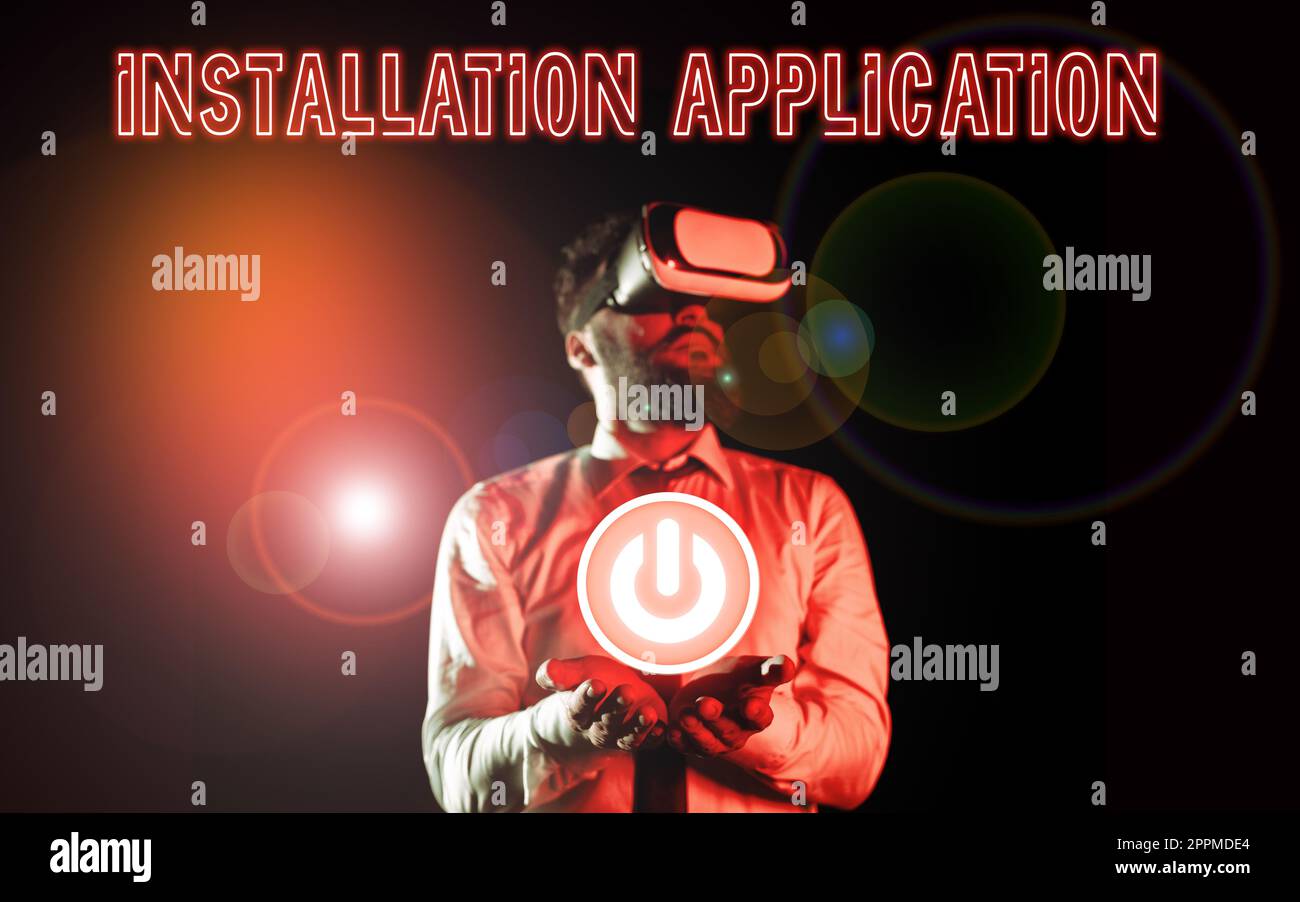 Didascalia di testo che presenta l'applicazione di installazione. Idea aziendale l'atto di sostituire una versione precedente dello stesso prodotto Foto Stock