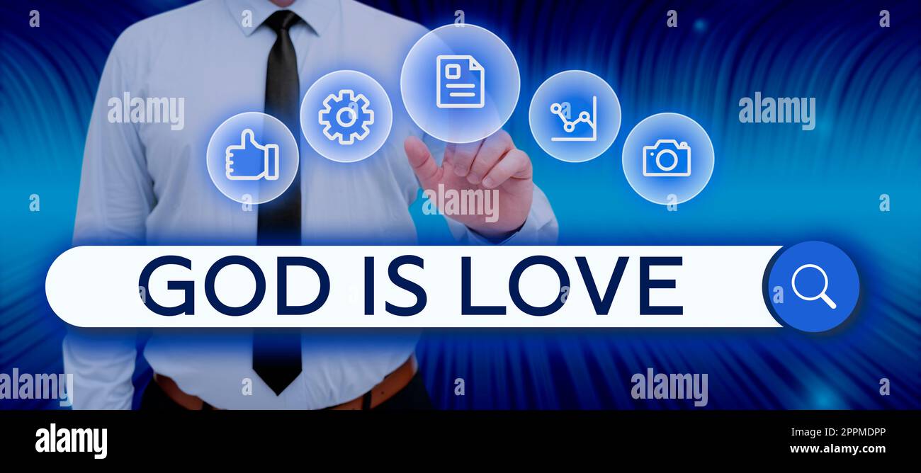 Segno di testo che mostra che Dio è Amore. Concetto di Internet credere in Gesù avere fede pensieri religiosi Cristianesimo Foto Stock
