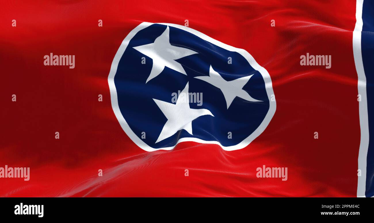 Primo piano della bandiera dello stato del Tennessee che sventolava Foto Stock
