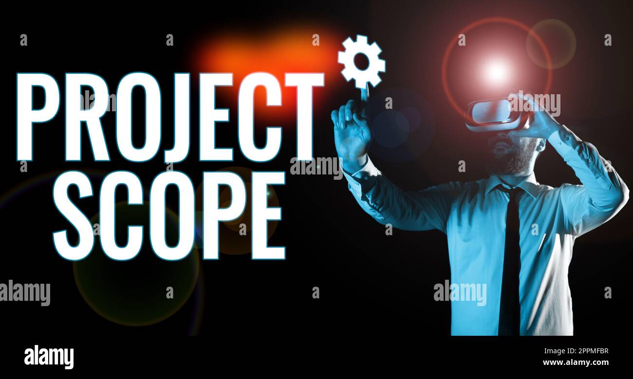 Didascalia concettuale ambito del progetto. Valutazione fotografica concettuale degli sforzi di lavoro che uno sviluppo di prodotto richiede per completare Foto Stock