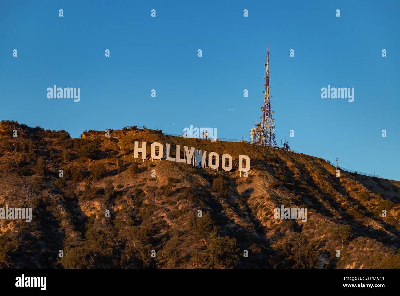 Insegna di Hollywood al tramonto Foto Stock