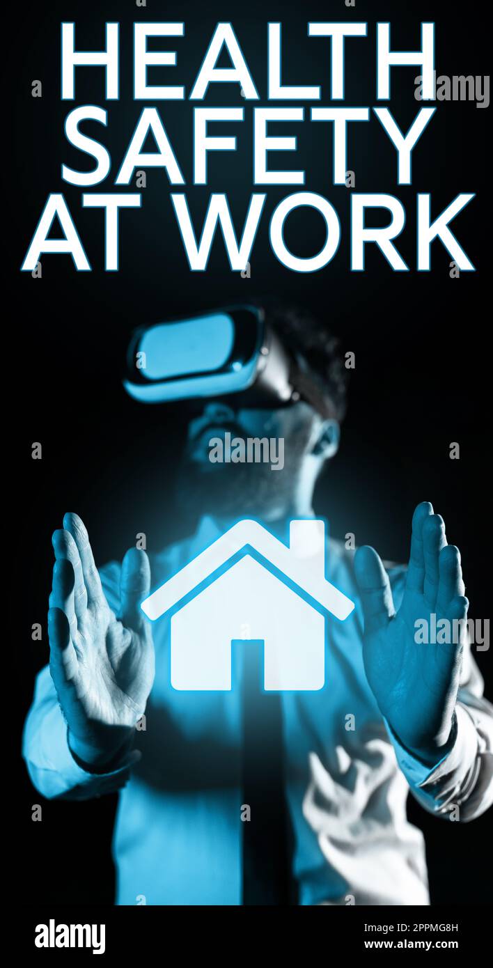 Didascalia concettuale Salute e sicurezza sul lavoro. Word per procedure sicure prevenire gli incidenti evitare il pericolo Foto Stock