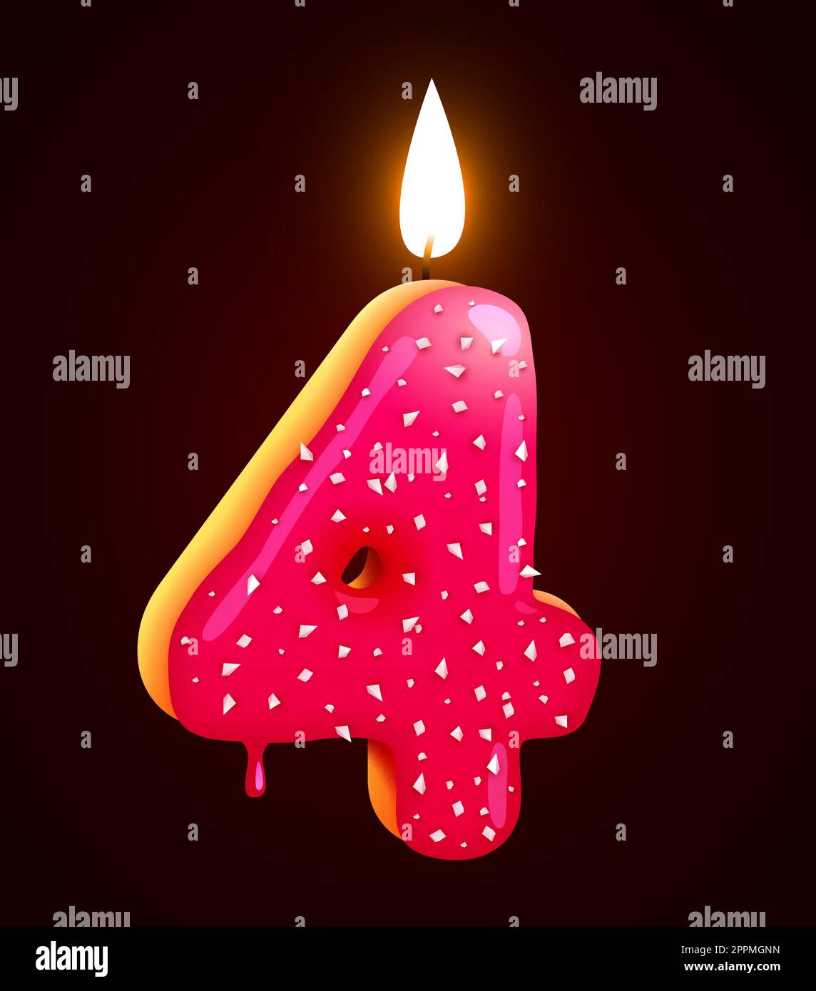 Torta di compleanno con candela numero 4 Illustrazione vettoriale del quarto compleanno | Vettore Premium