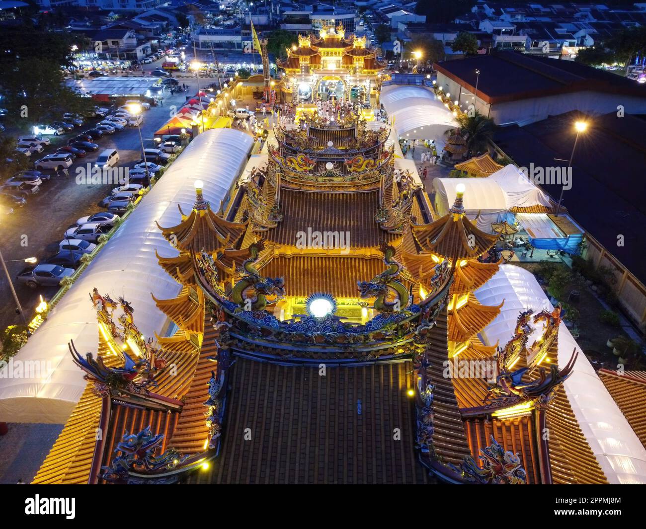 Vista aerea sul tetto del tempio Jalan Raja Uda Tow Boo Kong Foto Stock