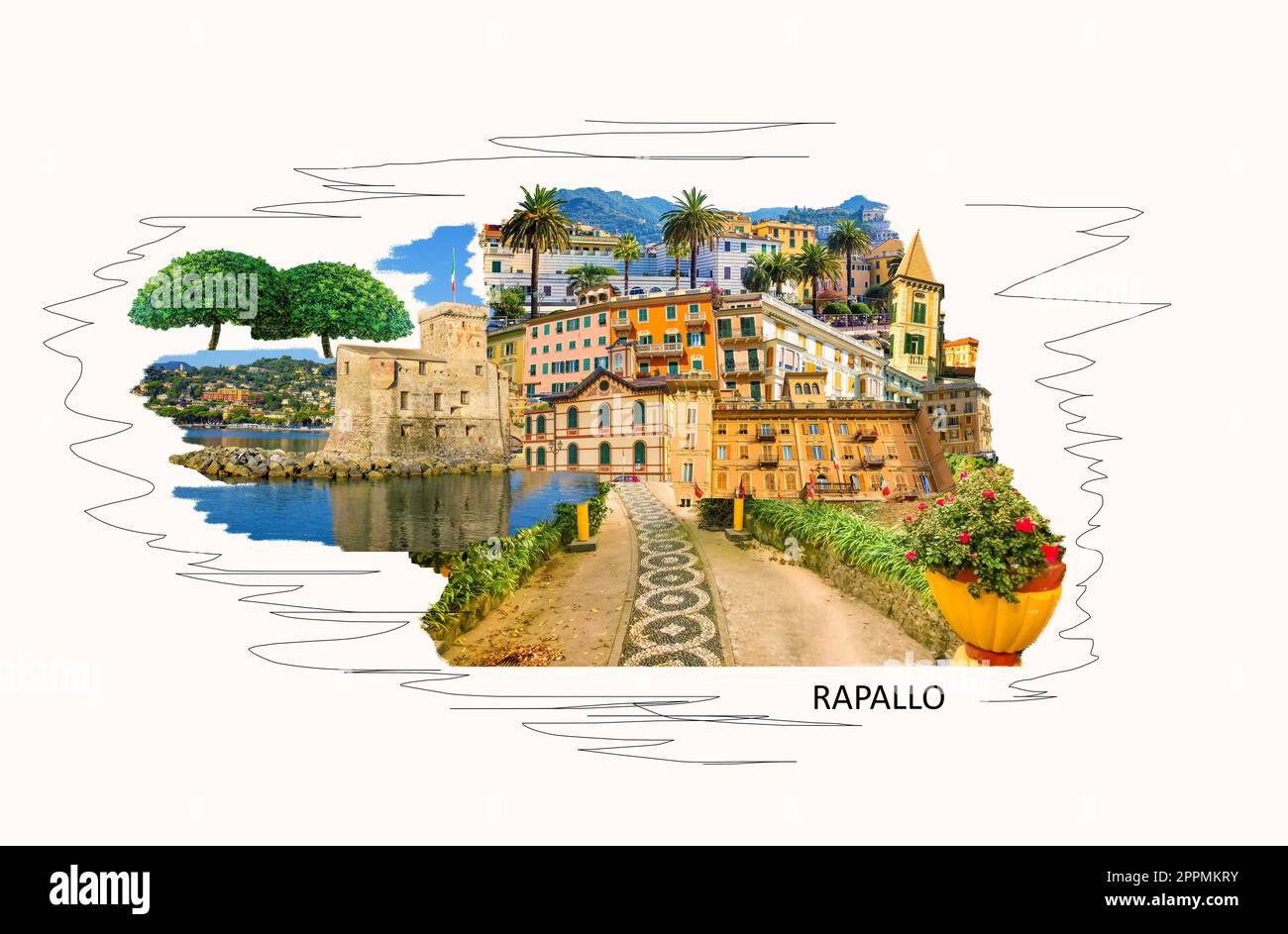 Vista di viaggio della città Rapallo in Italia Foto Stock