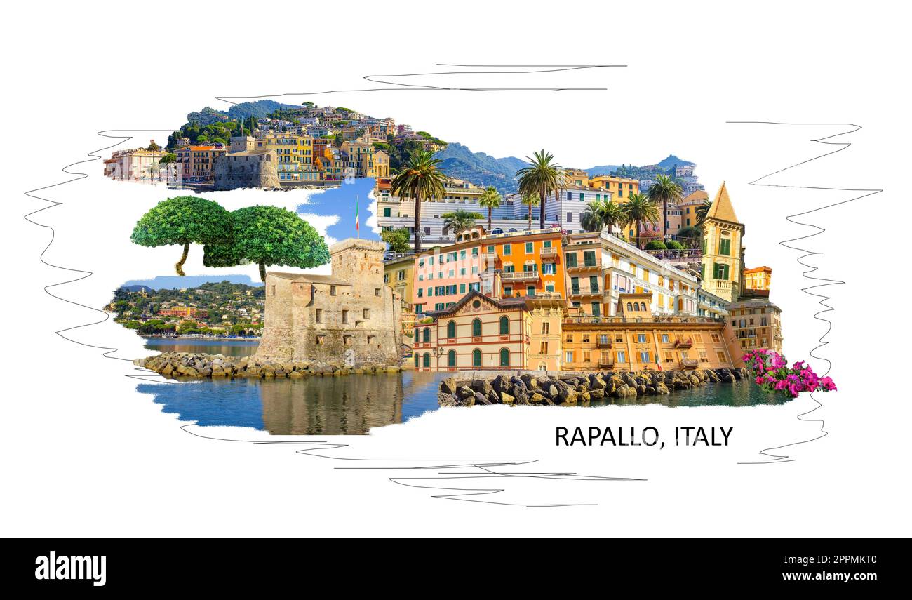 Vista di viaggio della città Rapallo in Italia Foto Stock
