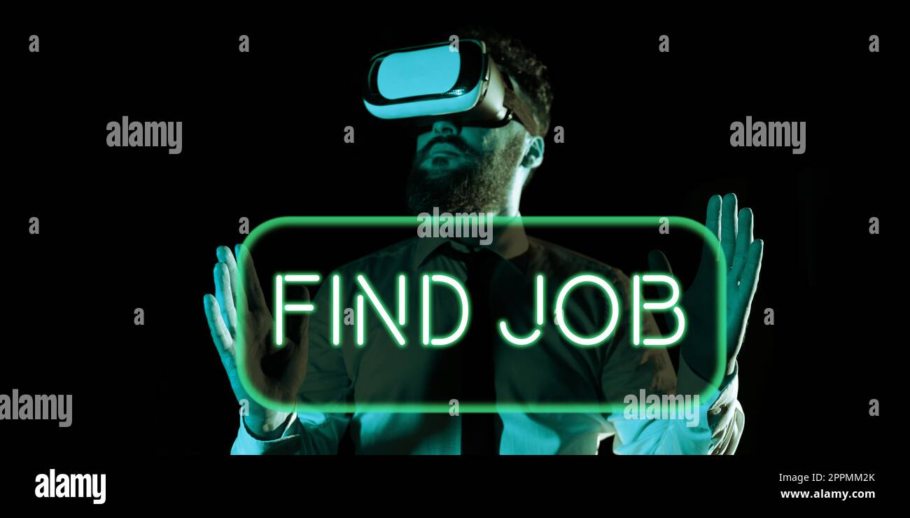 Scrittura a mano del testo trova lavoro. Panoramica aziendale atto di persona per trovare o cercare un lavoro adatto alla sua professione Foto Stock