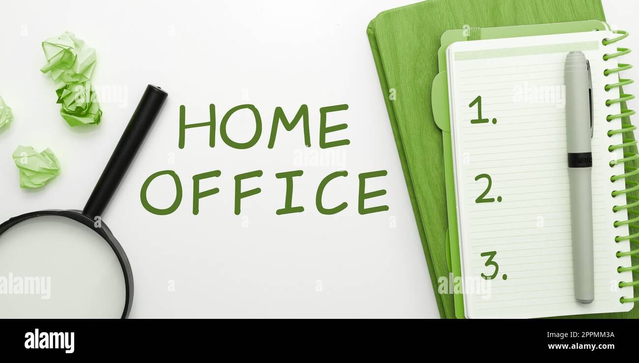 Visualizzazione concettuale Home Office. Parola per spazio designato nella residenza di una persona per attività ufficiali Foto Stock