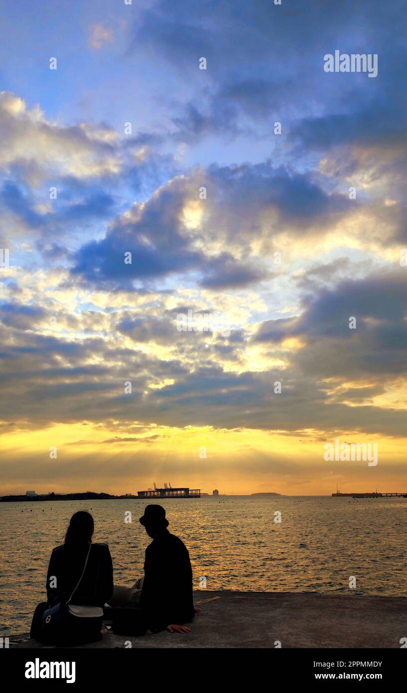 Splendido tramonto sul fiume Danshui, Bali, Taiwan Foto Stock