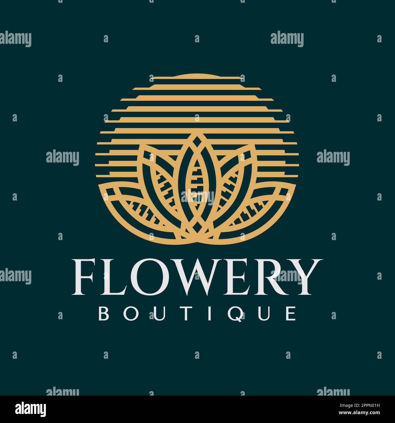Modello di design con logo Lotus flower di lusso. Eleganza oro fiore petalo logo vettore. Illustrazione Vettoriale