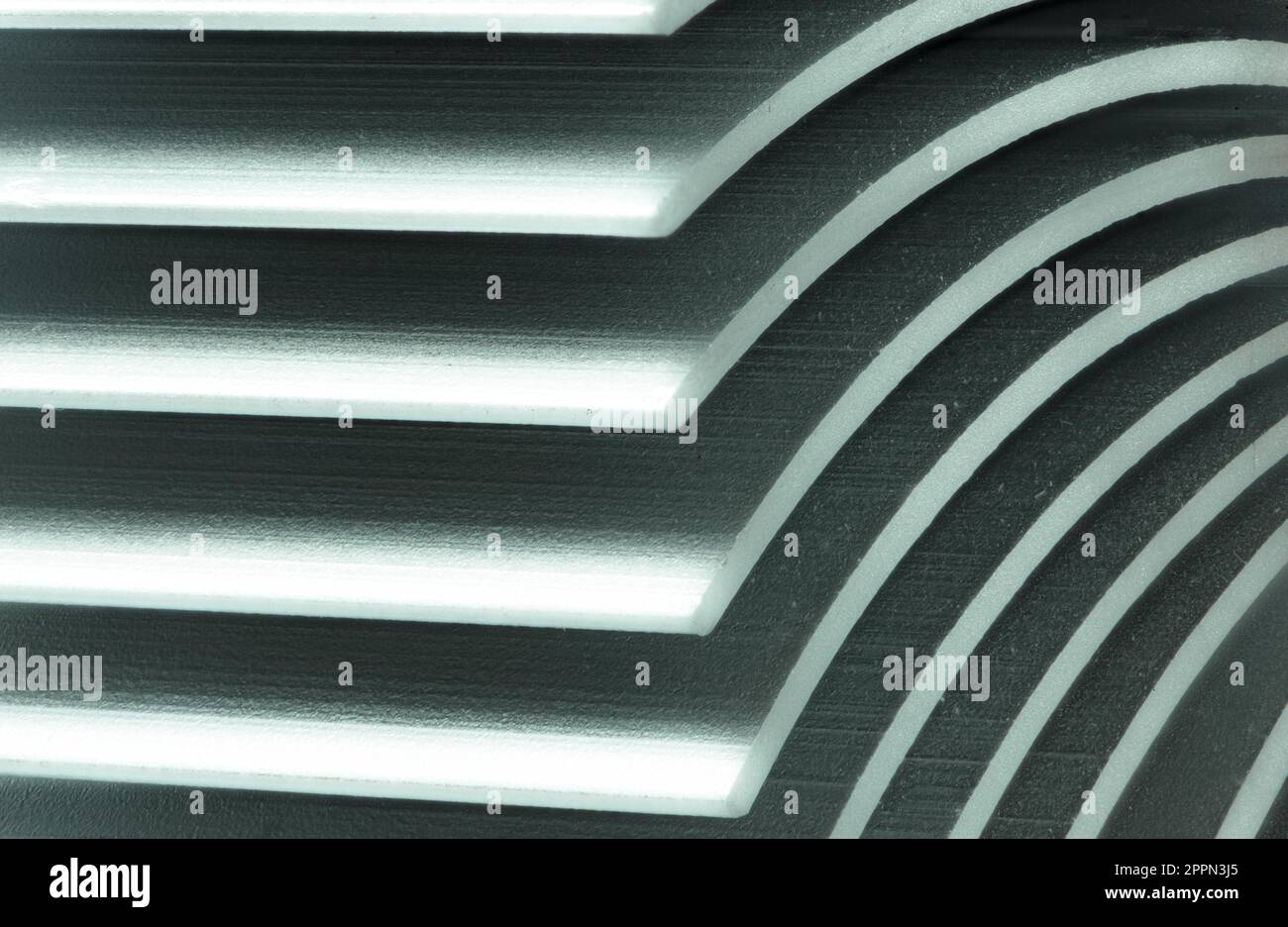 Abstract macro con il dettaglio di un dissipatore di calore metallico Foto Stock