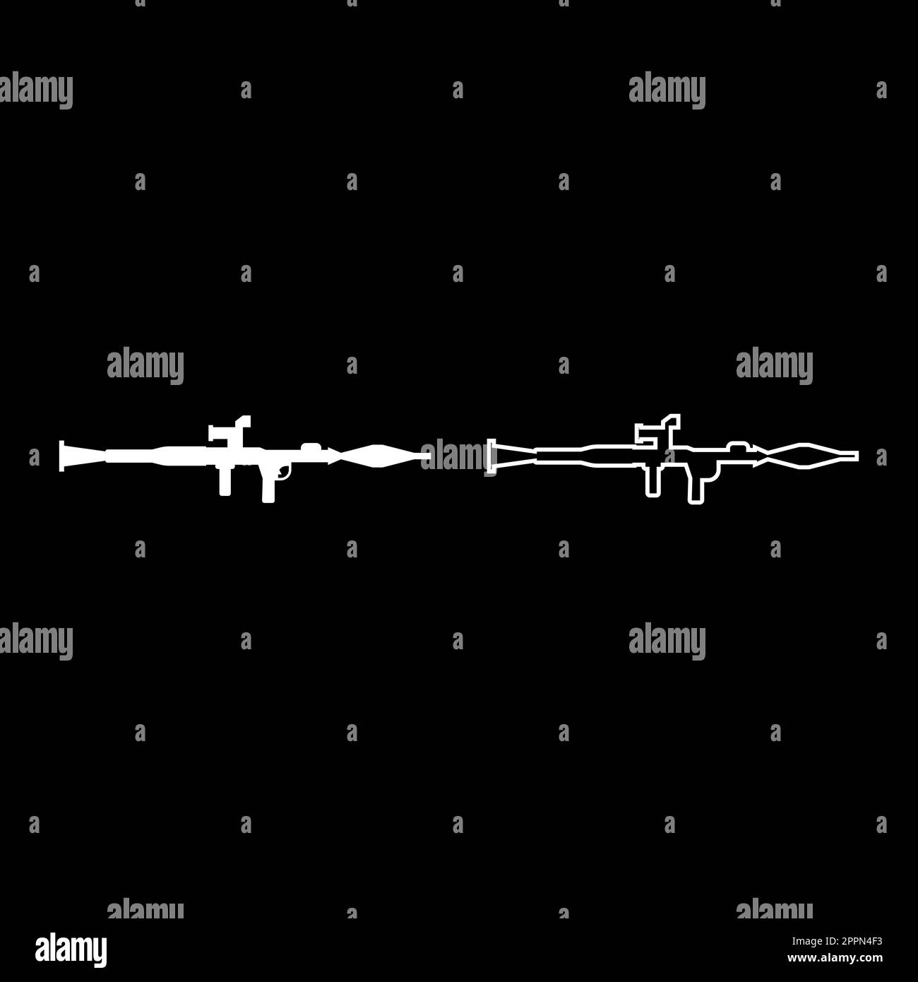 Granata lanciatore militare arma esercito set icona bianco colore vettore illustrazione immagine riempimento solido contorno linea sottile piatto stile Illustrazione Vettoriale