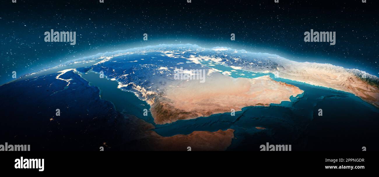 Medio Oriente - giorno e notte. Elementi di questa immagine forniti dalla NASA. rendering 3d Foto Stock