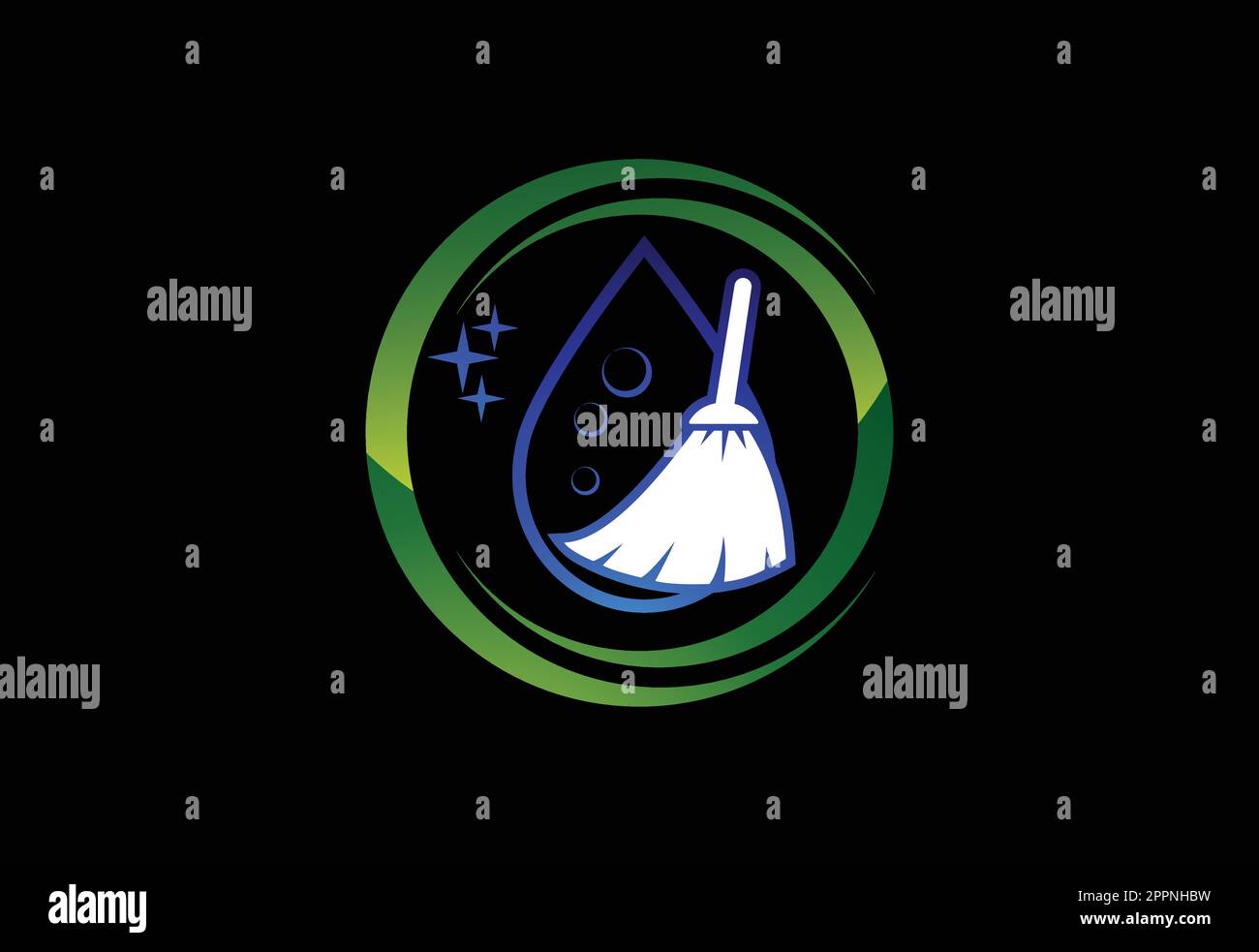 Modello di disegno del logo del servizio di pulizia della casa, simbolo del logo della società di pulizia. Illustrazione Vettoriale