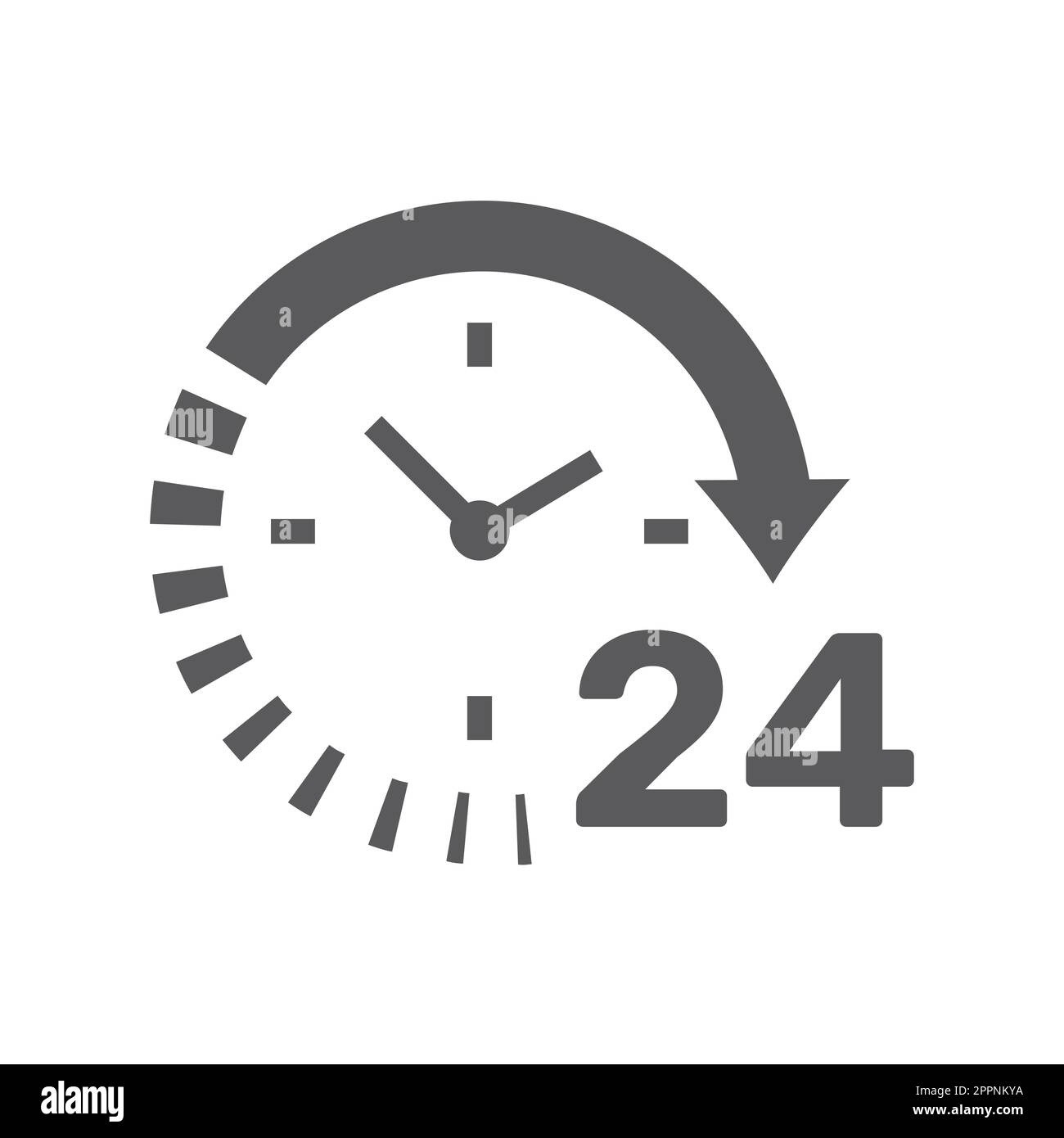 icona vettore nero con orologio aperto 24 ore Illustrazione Vettoriale