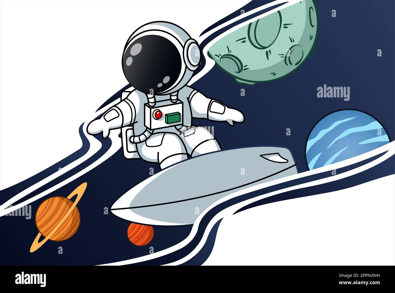 Astronauta Surfing nello spazio Illustrazione Vettoriale