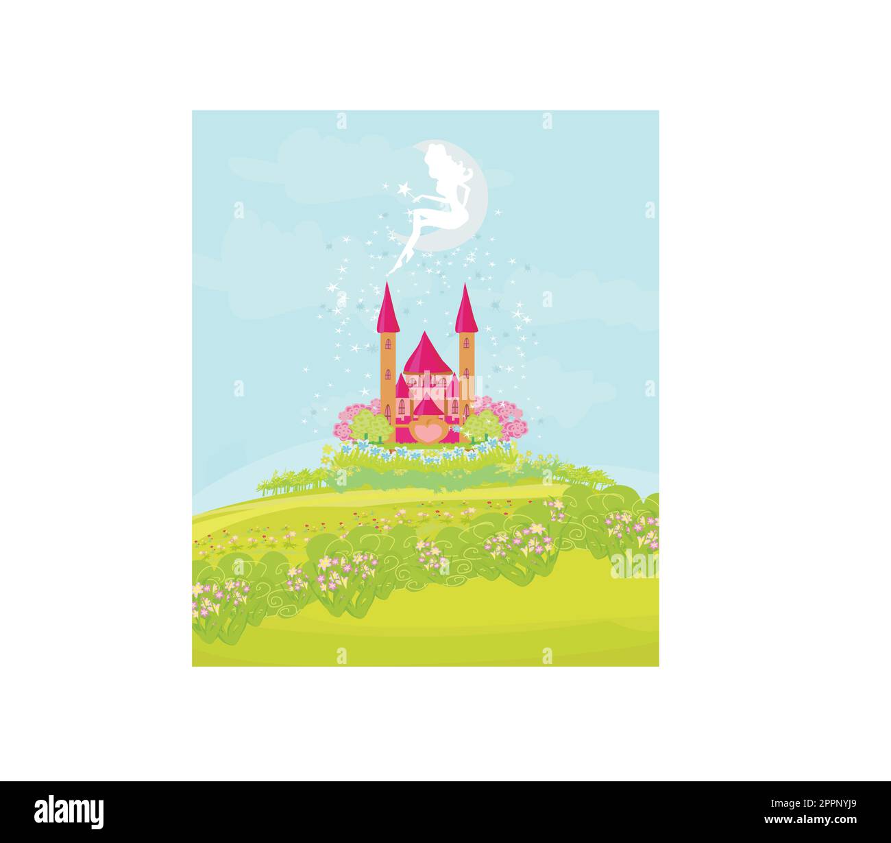 Fairy volare al di sopra di castello Illustrazione Vettoriale