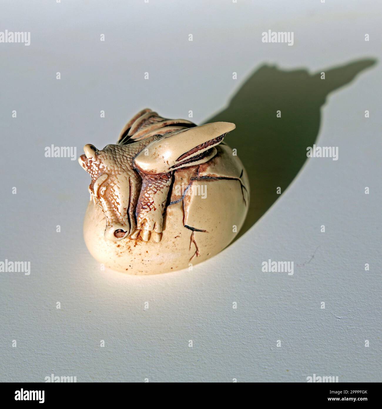 Piccolo drago comico emergente da uovo. Ornamento Foto Stock