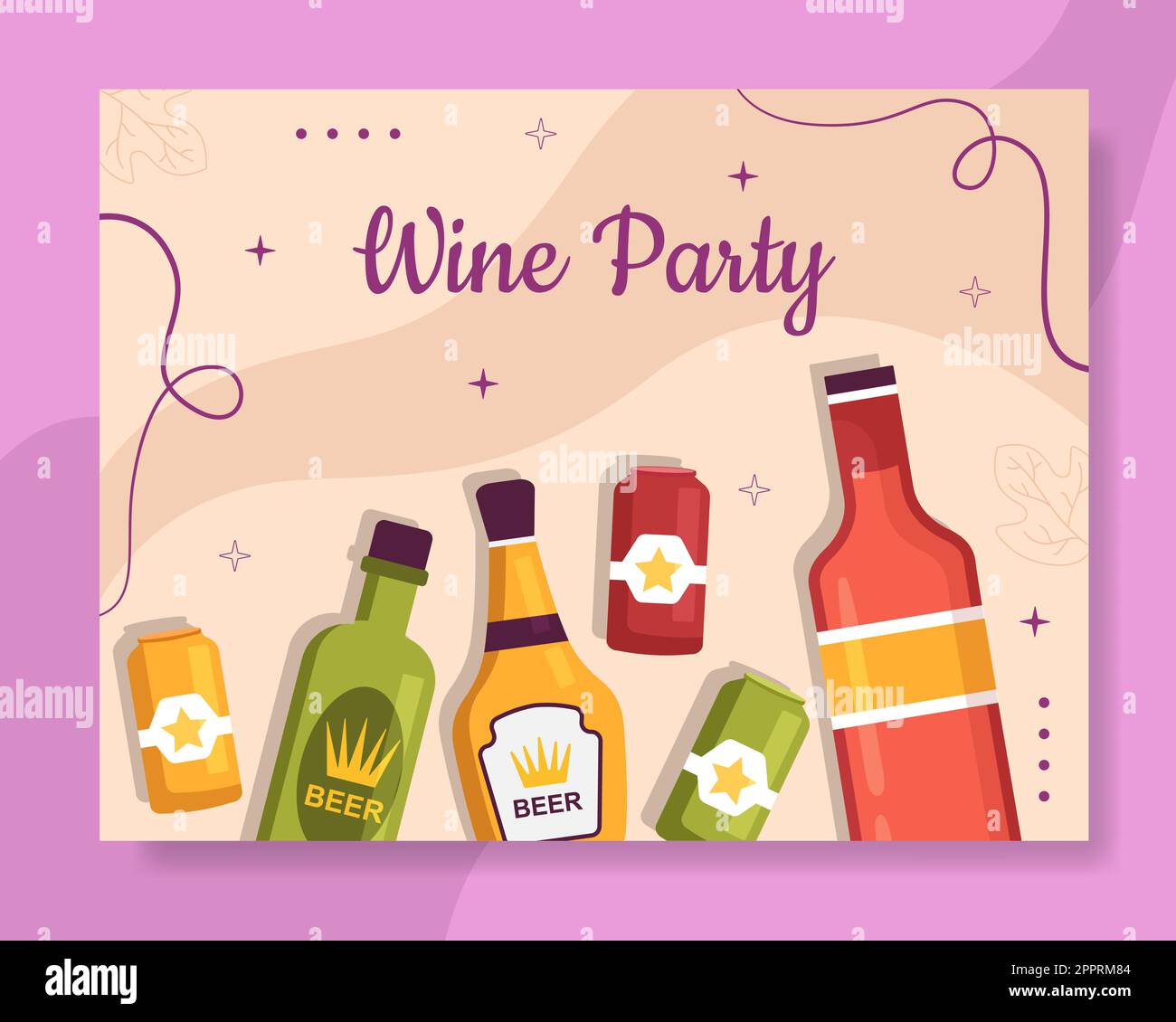 Wine Party Photocall Template Flat Cartoon background Vector Illustration Illustrazione Vettoriale