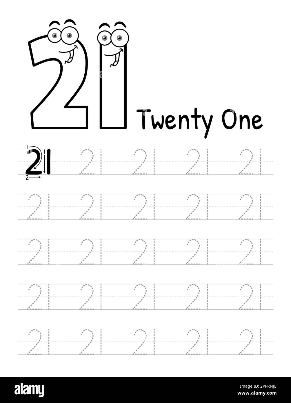 Numero Tracing Book interno per bambini. Foglio di lavoro per la scrittura dei figli. Elementi vettoriali premium.-22 Illustrazione Vettoriale