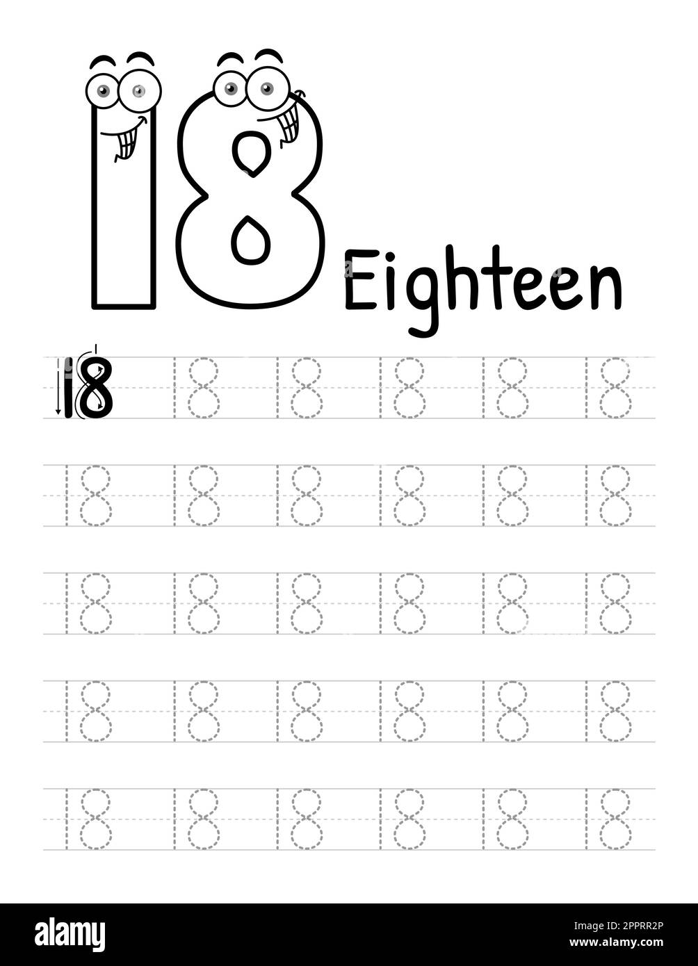 Numero Tracing Book interno per bambini. Foglio di lavoro per la scrittura dei figli. Elementi vettoriali premium.-19 Illustrazione Vettoriale