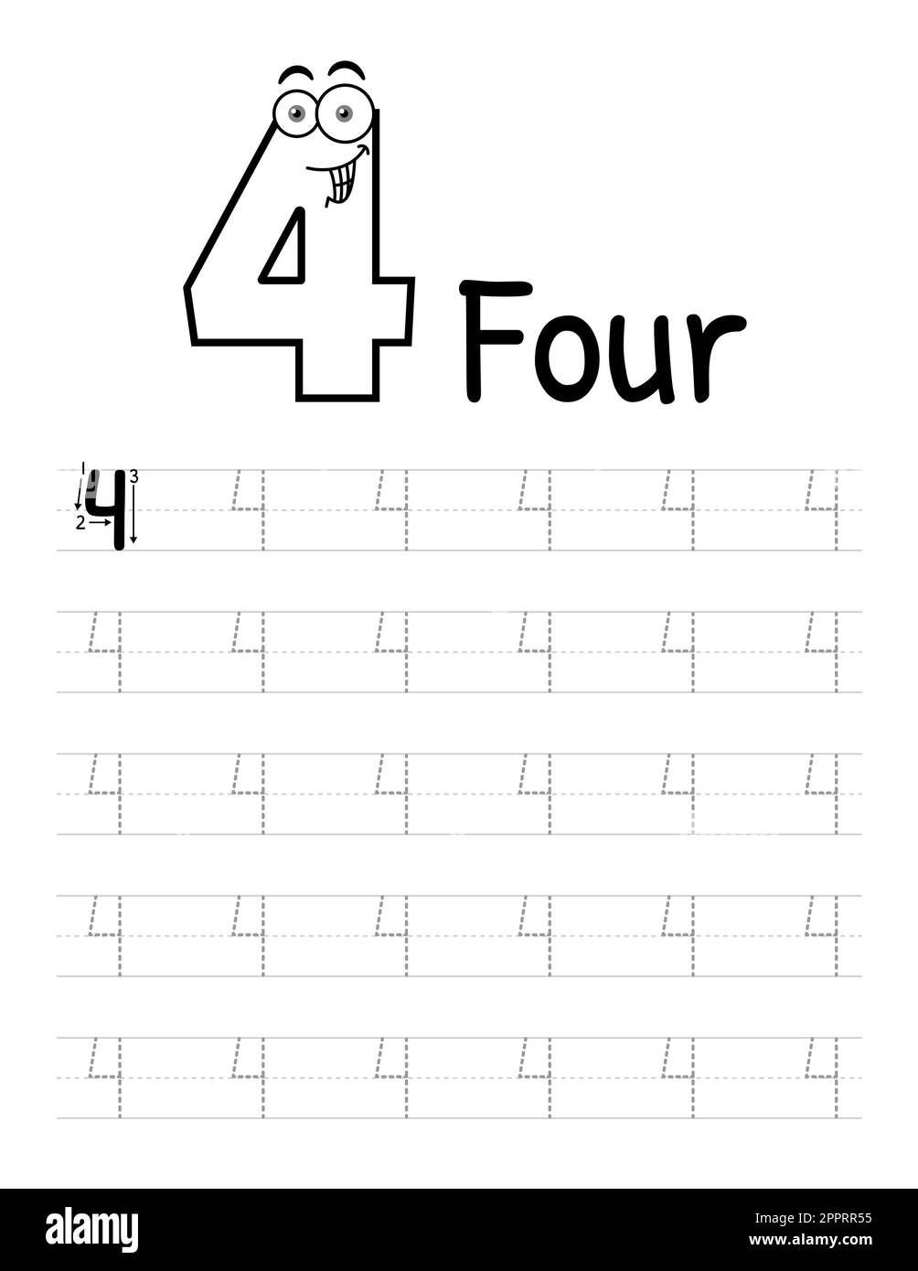 Numero Tracing Book interno per bambini. Foglio di lavoro per la scrittura dei figli. Elementi vettoriali premium.-04 Illustrazione Vettoriale