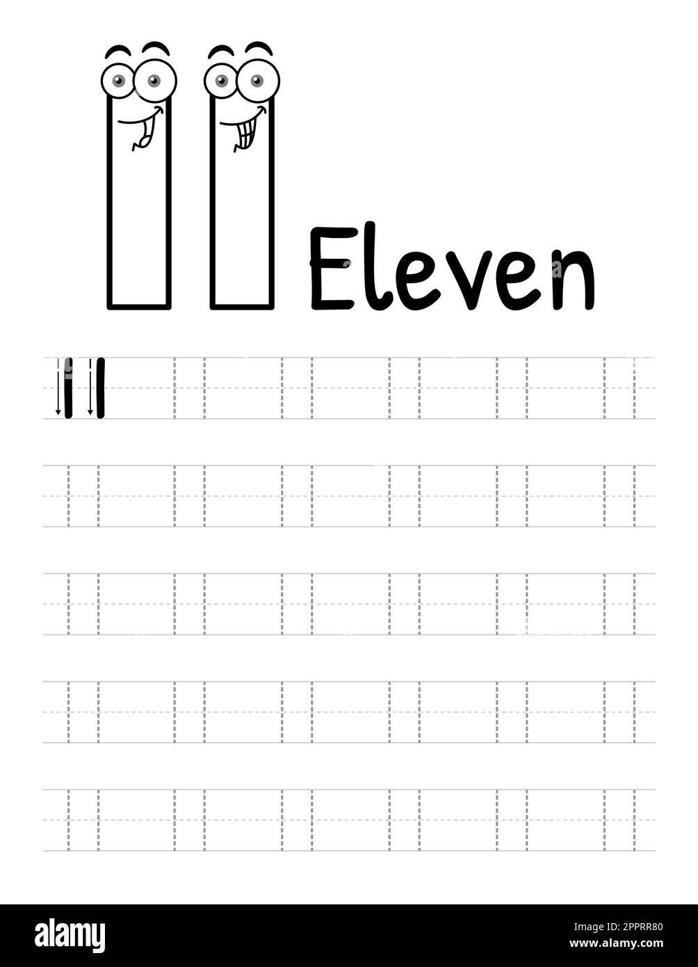 Numero Tracing Book interno per bambini. Foglio di lavoro per la scrittura dei figli. Elementi vettoriali premium 11. Illustrazione Vettoriale