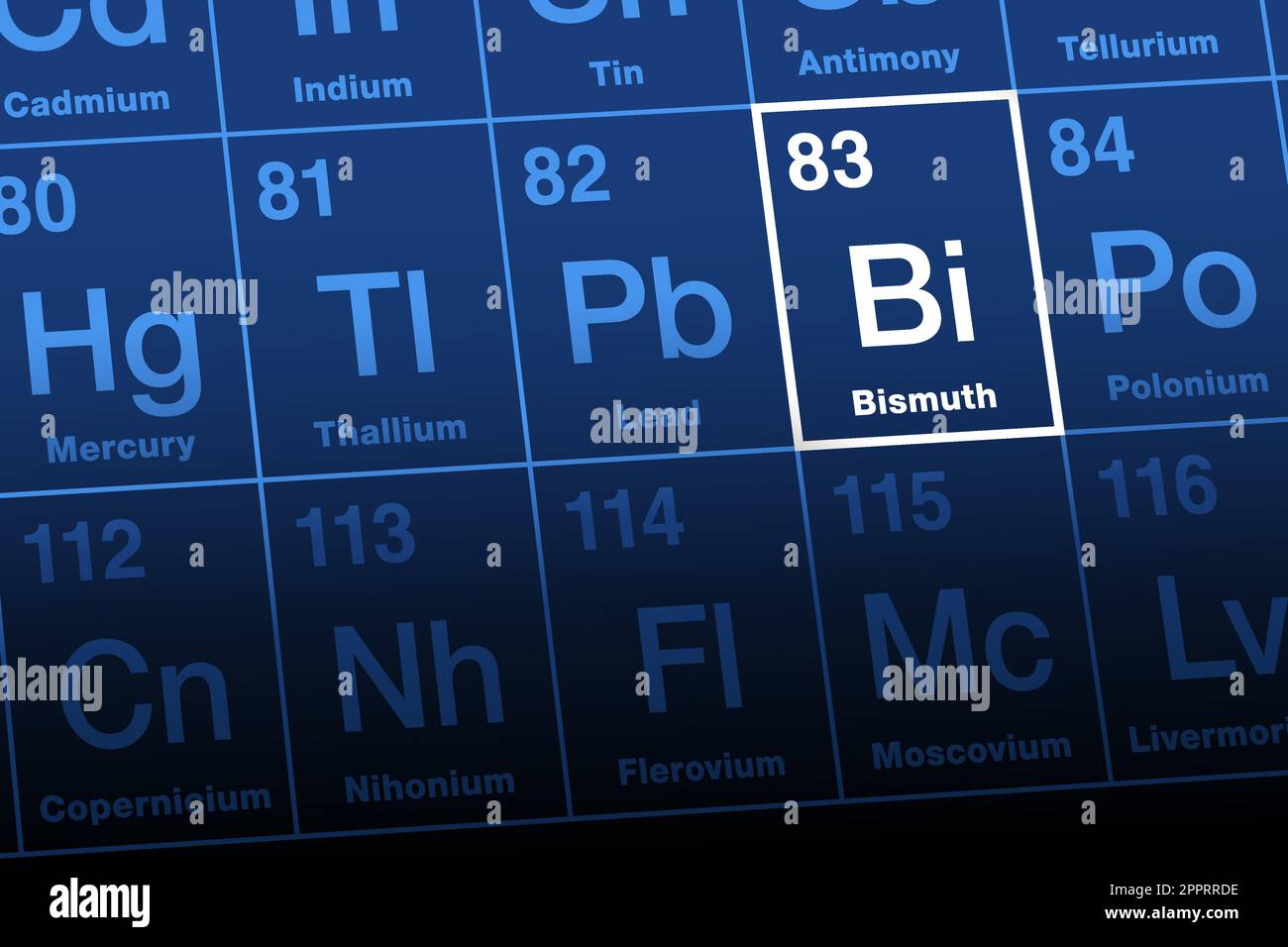 Bismuto, elemento con il simbolo Bi, sulla tavola periodica Illustrazione Vettoriale