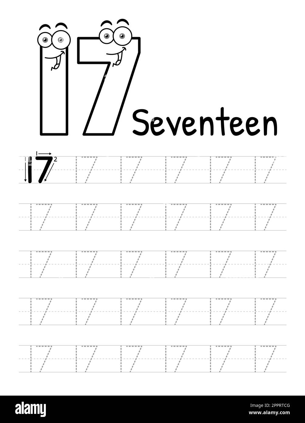 Numero Tracing Book interno per bambini. Foglio di lavoro per la scrittura dei figli. Elementi vettoriali premium.-18 Illustrazione Vettoriale