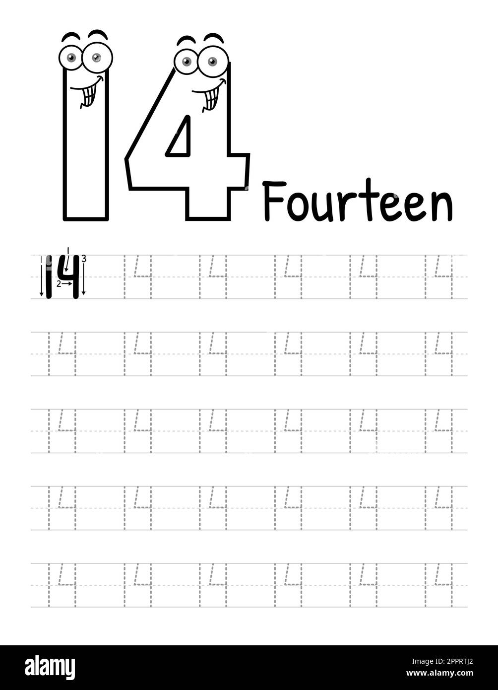 Numero Tracing Book interno per bambini. Foglio di lavoro per la scrittura dei figli. Elementi vettoriali premium.-15 Illustrazione Vettoriale