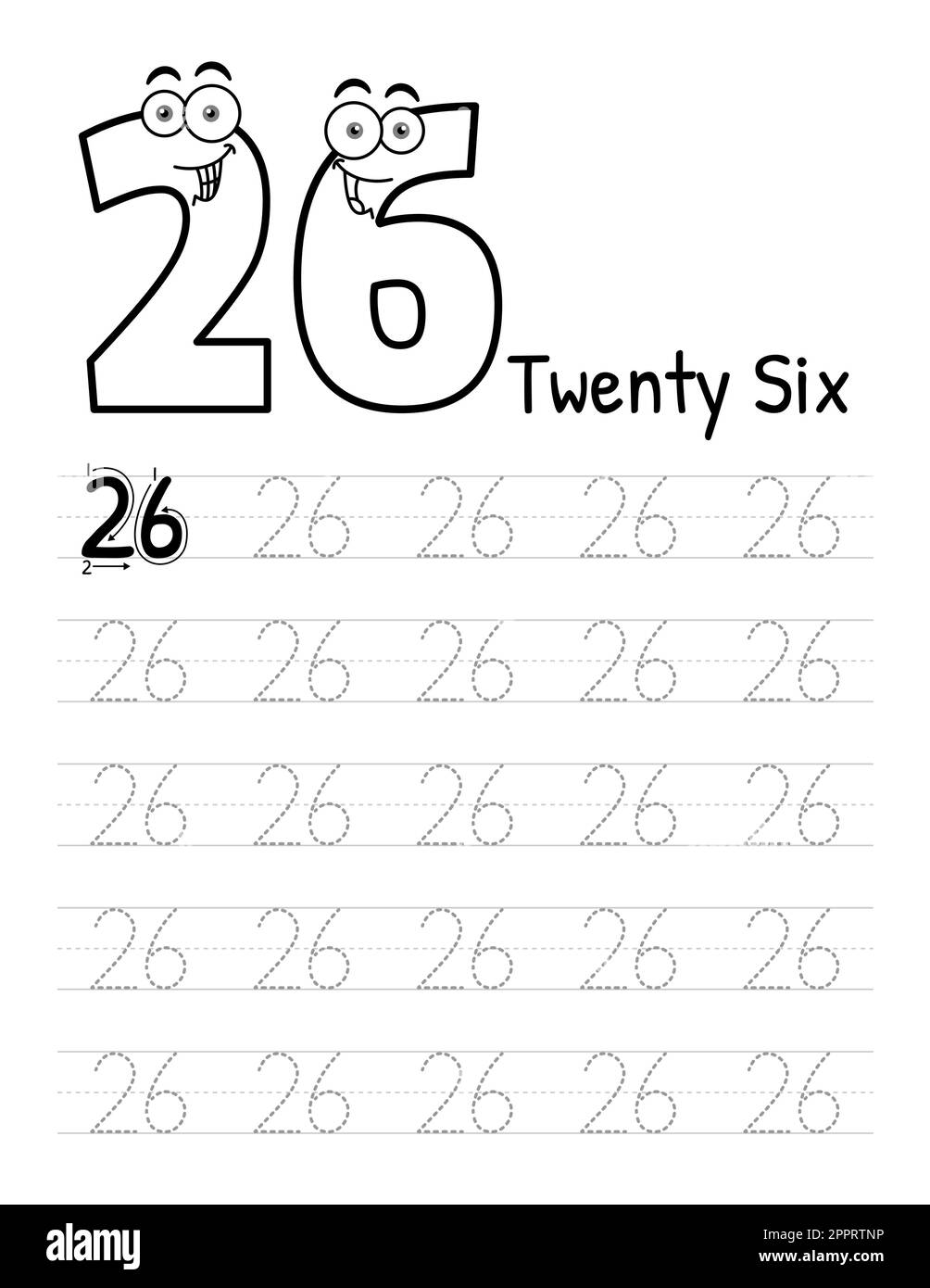 Numero Tracing Book interno per bambini. Foglio di lavoro per la scrittura dei figli. Elementi vettoriali premium.-27 Illustrazione Vettoriale