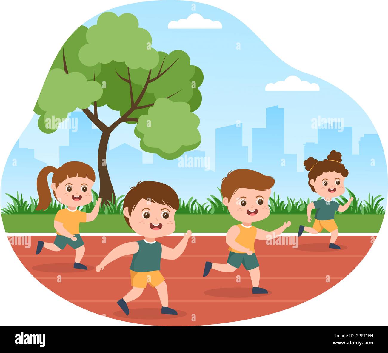 Running Racing Template mano disegnata Cartoon Flat Illustrazione persone jogging per la lunga distanza Run Marathon Tournament Sport Illustrazione Vettoriale