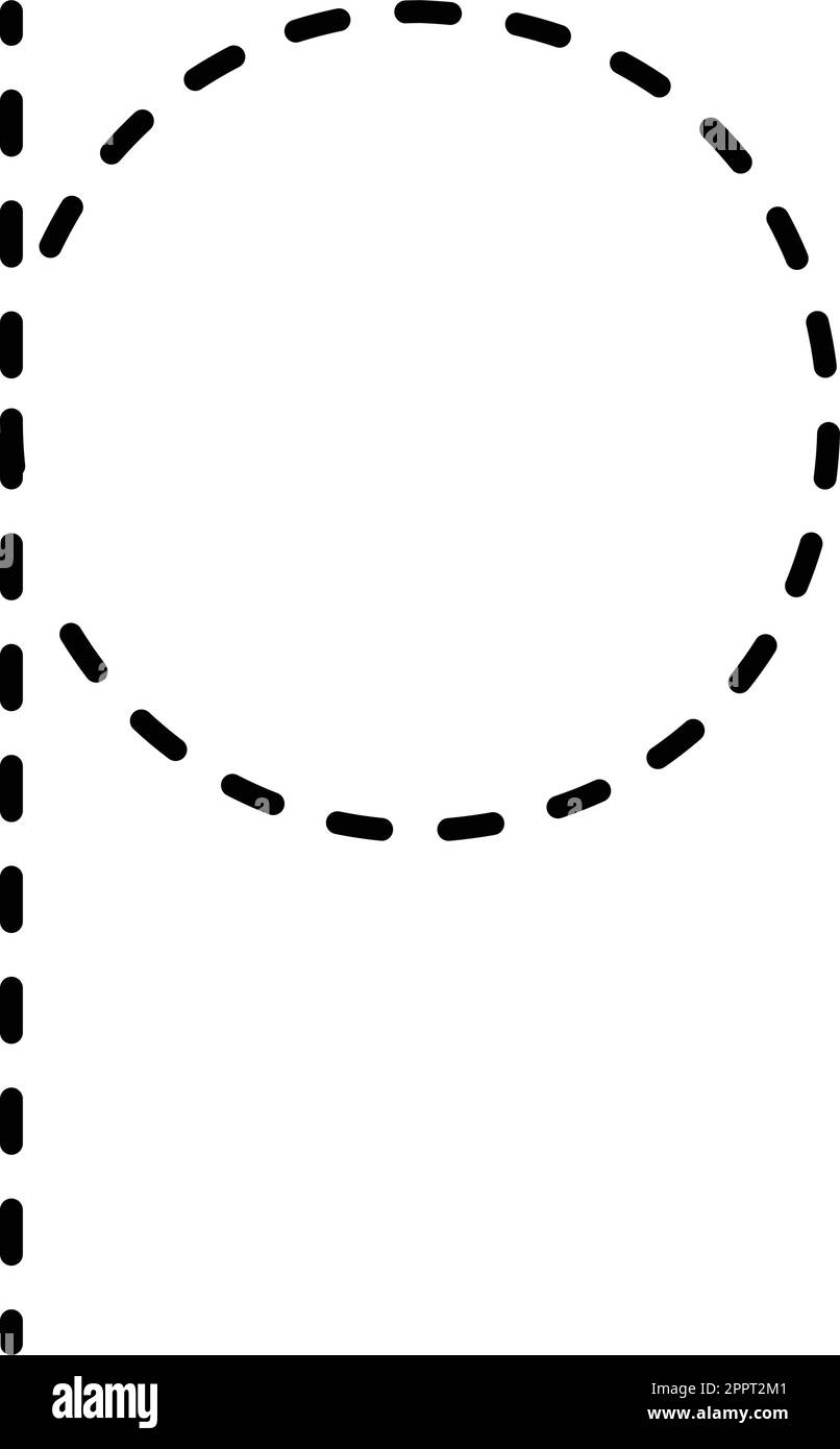 Traccia alfabeto minuscolo p prescrittura linea punteggiata elemento per scuola materna, prescolare e Montessori foglio di lavoro per l'attività di pratica di scrittura a mano. Illustrazione Vettoriale