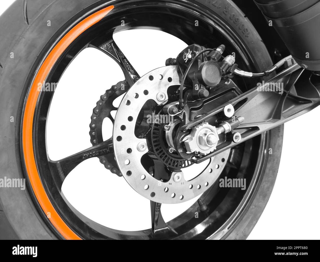 Parte dei dettagli esterni della motocicletta. Vista laterale sport moto rosso Foto Stock