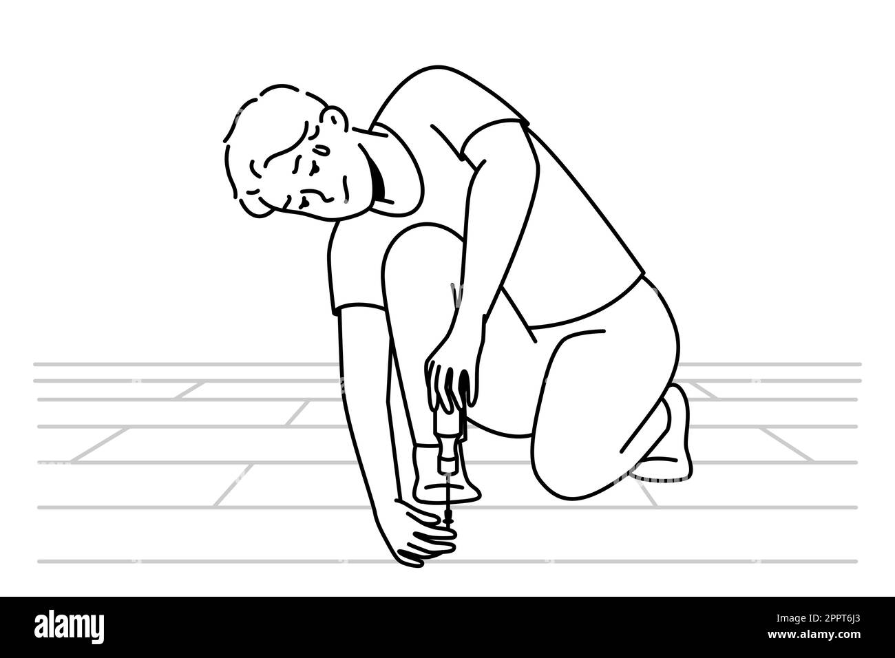 Giovane uomo con un cacciavite ha messo il parquet a casa Illustrazione Vettoriale