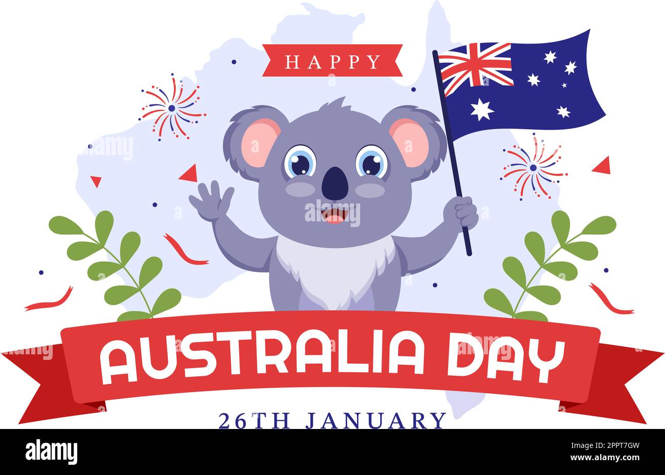 Happy Australia Day osservato ogni anno il 26th gennaio con bandiere e Koala in Cartoon piano modello disegnato a mano Illustrazione Illustrazione Vettoriale