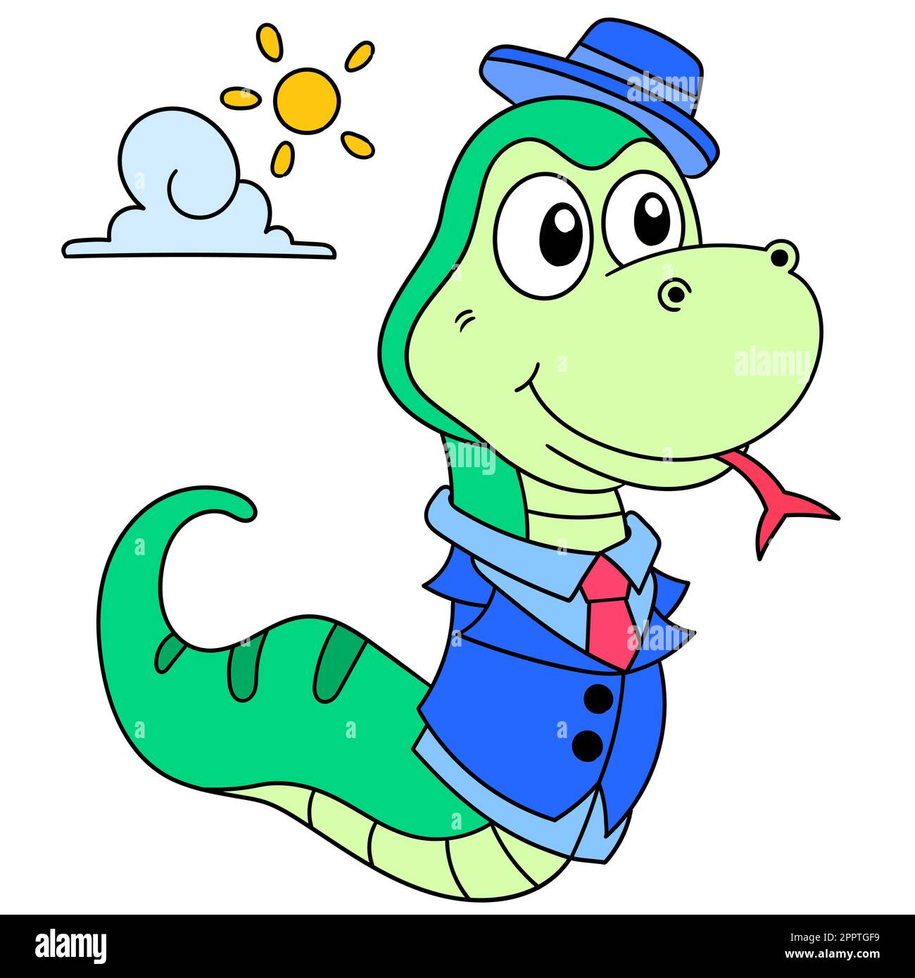 serpente ben vestito in un vestito pronto per andare al lavoro, doodle icona immagine Illustrazione Vettoriale