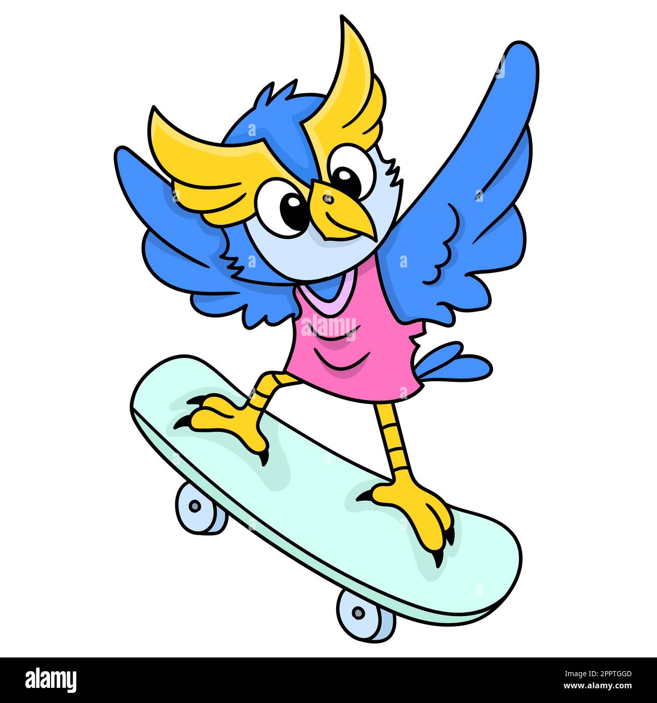 gufo bambini skateboard, doodle icona immagine kawaii Illustrazione Vettoriale