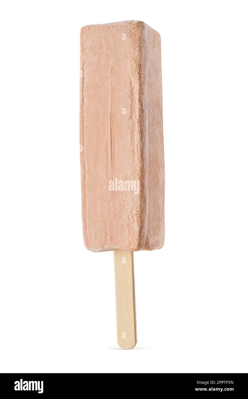 Gelato al papsiclo al cioccolato marrone isolato su sfondo bianco. Foto Stock