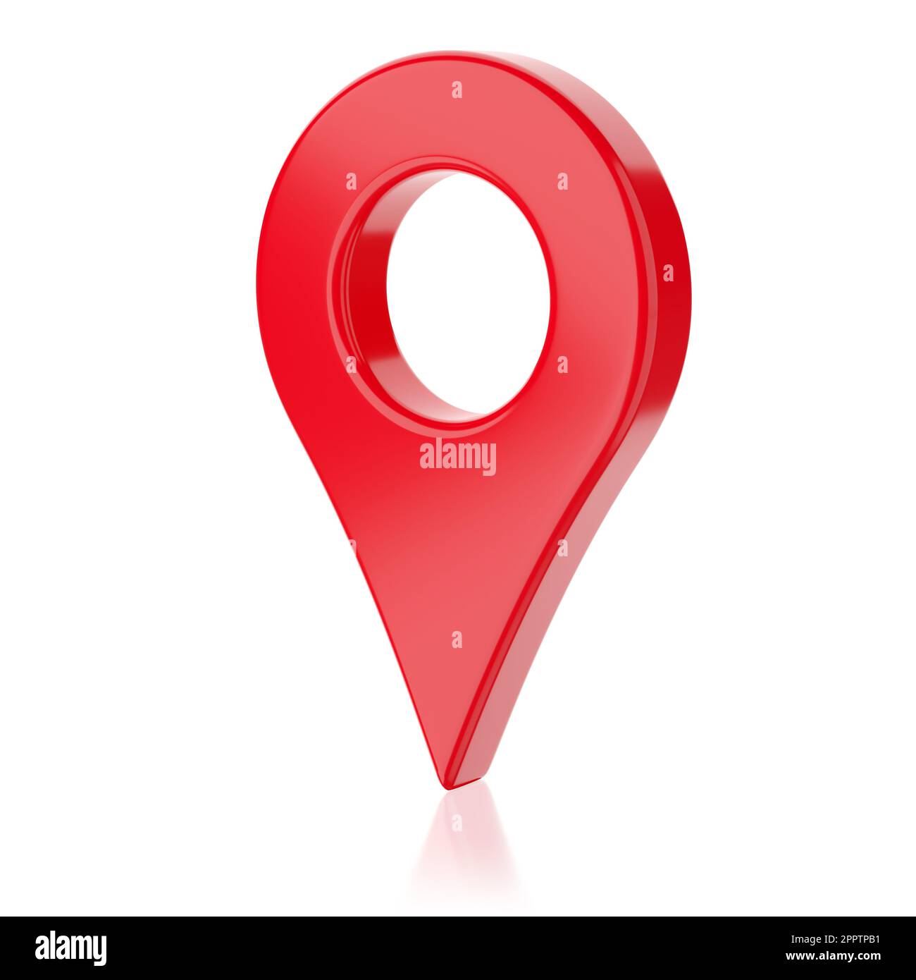 Cartografia lucida rossa con pin geo tag isolato su sfondo bianco. illustrazione del rendering 3d. Foto Stock