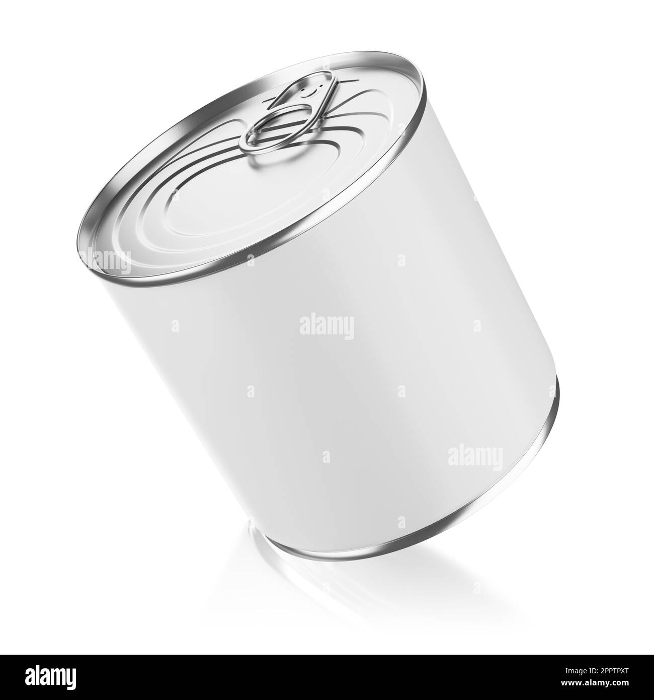 Lattina per conservare cibo isolato su sfondo bianco. Illustrazione del rendering 3D. Foto Stock
