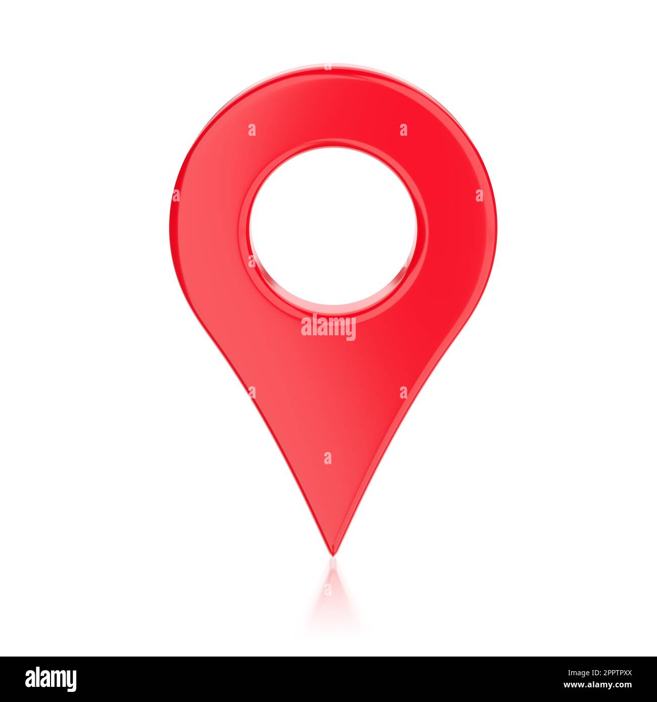 Cartografia lucida rossa con pin geo tag isolato su sfondo bianco. illustrazione del rendering 3d. Foto Stock