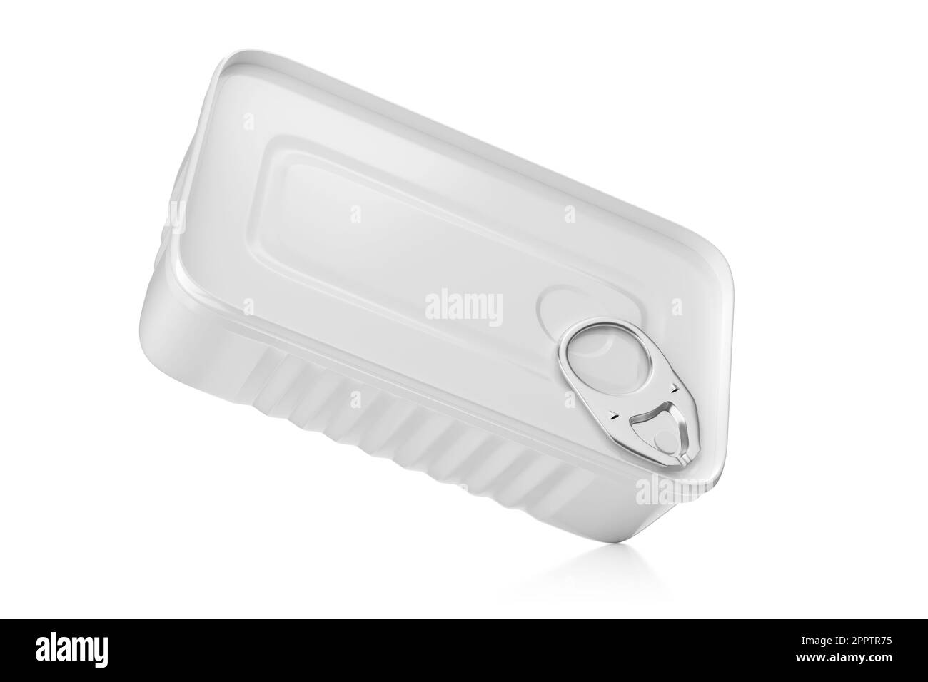 Lattina per sardine isolate su sfondo bianco. Illustrazione del rendering 3D. Foto Stock