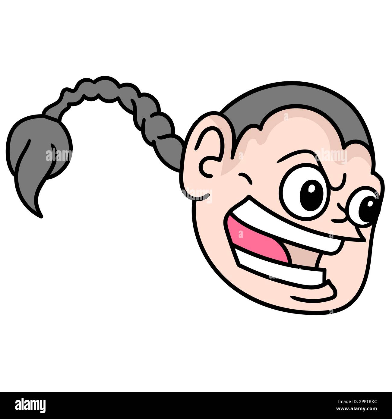 testa emoticon di un uomo con lunghe pigtail con un volto arrabbiato, doodle icona immagine kawaii Illustrazione Vettoriale